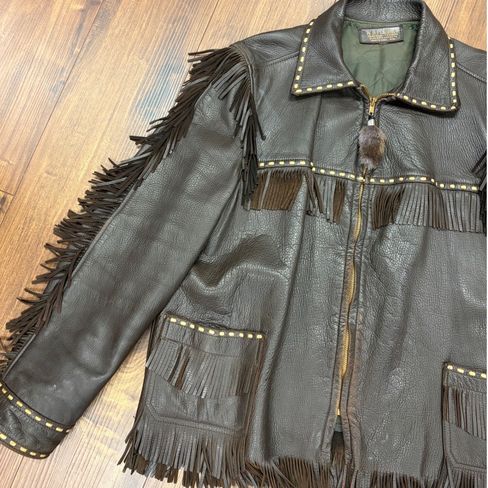 Vintage W.B. Place Deerskin Western Fringe Leather Jacket Talon 1950s Vintage - Picture 8 of 10